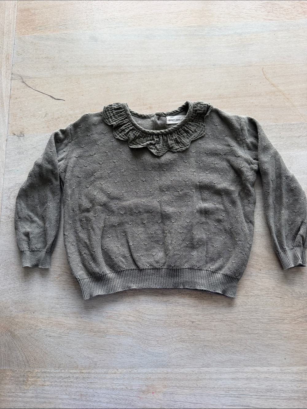 Quincy Mae Olive Green Ruffle Collar Sweater Top